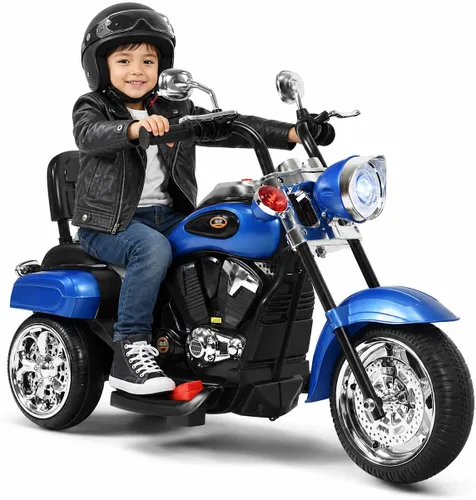 HONEY JOY Motocicleta para niños, mini moto eléctrica de 3 ruedas con batería de 6 V, juguete de paseo con claxon y faro, pedal de pie, para niños