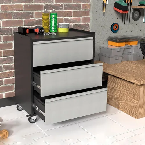 Miniatura 2 de IDEALHOUSE Armario de herramientas rodante resistente con 3 cajones, carrito de almacenamiento de metal industrial para organización de garaje