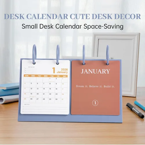Miniatura 4 de Calendario de Escritorio Pequeño 2026 de Enero a Diciembre, Calendario Mensual Decorativo de Voltear para Escritorio con Citas Motivacionales, Linda
