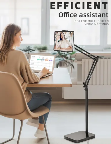 Miniatura 5 de BluuSuuk Soporte de suelo para tablet con base estable de 11 libras, soporte giratorio de brazo elástico de altura ajustable, compatible con iPad