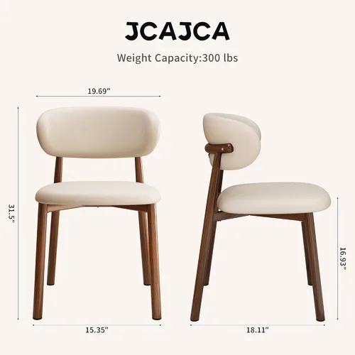 Miniatura 2 de Juego de 4 sillas de comedor y cocina, modernas, tapizadas en cuero estilo granja, con patas de metal, nogal/beige 18 pulgadas Beige/Nogal