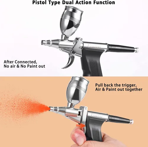 Miniatura 5 de Pistola de disparo de aerógrafo Cepillo de aire de doble acción con agujas de 0.012 in 2CC/5CC/13CC Copa para pintar Kit aerógrafo 166AK 0.012 in