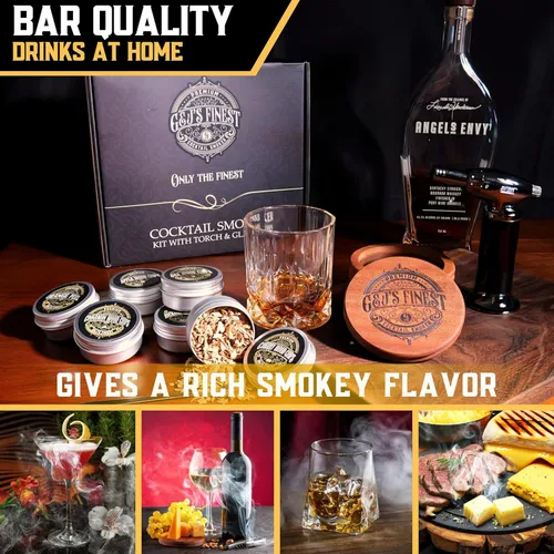 Miniatura 3 de Kit ahumador para whisky Kit ahumador para cócteles Kit ahumador para bourbon Kit ahumador estilo antiguo con antorcha y vasos, 6 astillas