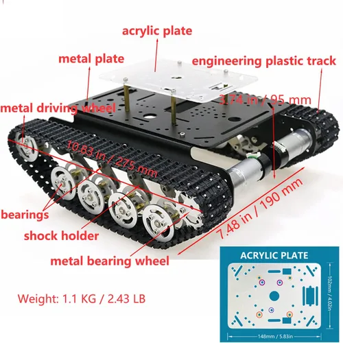 Miniatura 2 de Chasis de coche de tanque de robot de absorción de impactos profesional con motor codificador de CC para Arduino/Raspberry Pie, Vehículo de Negro