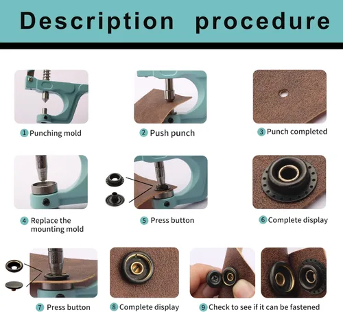 Miniatura 4 de YUSBUTON - Kit de herramientas de cierre a presión resistente, kit de 60 piezas de lona a presión, kit de cierres a presión, broches de acero