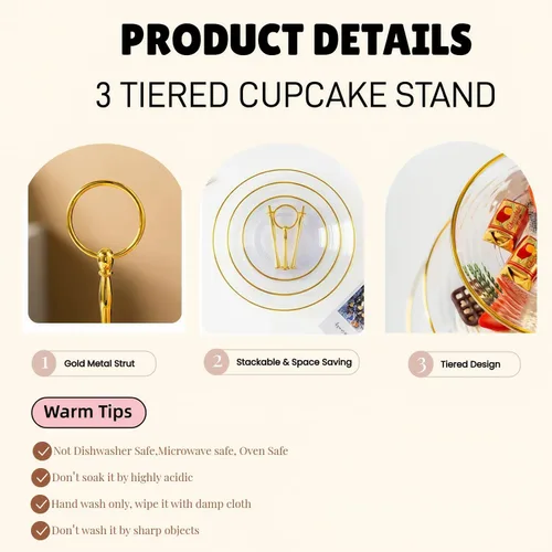 Miniatura 4 de RAUVOLFIA Soporte para cupcakes de 3 niveles, soporte pequeño para tartas, soporte de postre de plástico transparente, bandeja para servir pasteles