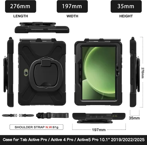 Miniatura 3 de 360 Rotation Case for Galaxy Tab ActivePro/Tab Active4 Pro/Active 5 Pro 10.1" Sturdy Cover Rotate Ring Stand Shoulder Carrying Strap Hand Strap