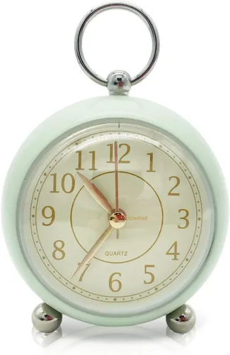 Reloj de alarma pequeño vintage Rohome con luz nocturna, verde, movimiento de cuarzo silencioso, sin tictac, decorativo, para mesita de noche,