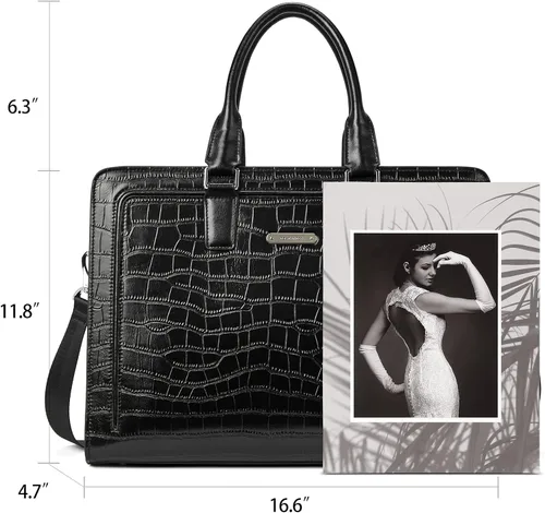 Miniatura 2 de BOSTANTEN Maletín de cuero genuino para mujer, bolso vintage de negocios de 15.6 pulgadas, bolso bandolera para laptop