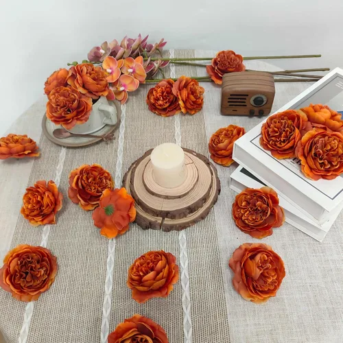 Miniatura 4 de 40 piezas 8.4 cm de cabezas de flores falsas para manualidades, cabezas de rosas artificiales color naranja quemado, cabezas de rosas de seda a