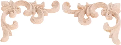 Miniatura 9 de MUXSAM Apliques decorativos de madera, 2 pares de flores talladas de madera sin pintar para armarios, cofres, espejos, cajas, puertas, paredes