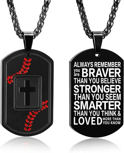 Miniatura 19 de Collar de cruz con versículo bíblico de béisbol, acero inoxidable, dije de cruz en tono negro/dorado/plateado, regalos religiosos, joyería deportiva