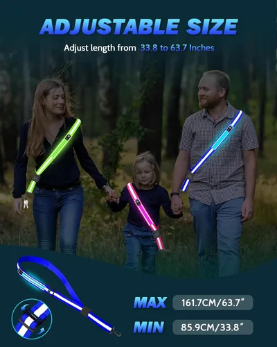 Miniatura 4 de Fitense LED Reflective Belt Sash - 5 Lights Colors & 3 Light Modes High Visibility Night Safety Belt, Rechargeable Light Up Running Gear Adjustable