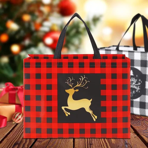 Miniatura 7 de YANGTE Paquete de 16 bolsas de regalo de Navidad extra grandes, bolsas reutilizables con asa, bolsas de compras de comestibles de Navidad no tejidas