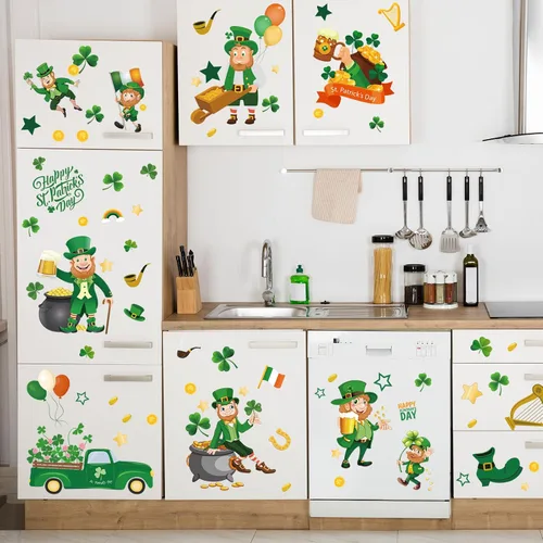 Miniatura 3 de Calcomanías estáticas reutilizables para ventana del día de San Patricio, estilo duende grande, reutilizables, para decoraciones del día de San