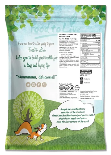 Miniatura 2 de Food to Live Mezcla de bayas esenciales orgánicas, 9 libras, arándanos y arándanos secos sin transgénicos. Sin sulfuro, Kosher. Suavemente