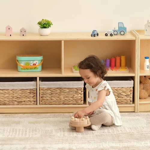 Miniatura 8 de OOOK Gabinete de almacenamiento de madera con 5 compartimentos, estante Montessori para organizadores y almacenamiento de juguetes, organizador