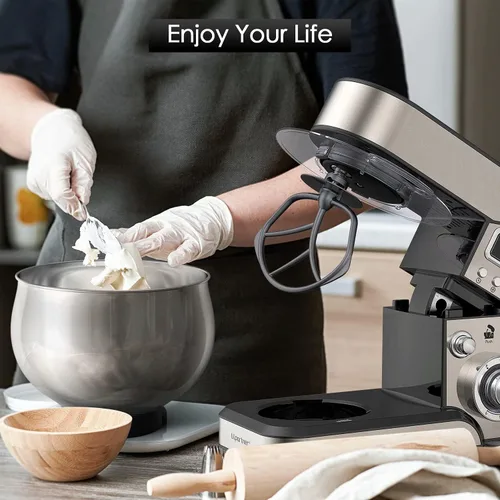 Miniatura 7 de Batidora con soporte, LILPARTNER, Mezclador de acero inoxidable de 5.3-QT con pantalla LCD, mezclador eléctrico de cocina de 6+P velocidades