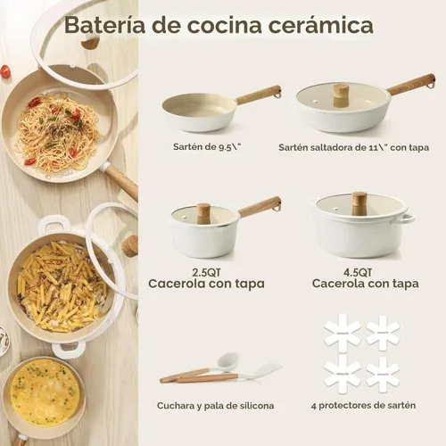Miniatura 2 de SENSARTE Juego de utensilios de cocina antiadherentes de cerámica, no tóxicos, juego de ollas y sartenes saludables de cerámica con mango que se