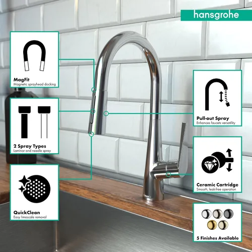 Miniatura 3 de hansgrohe Talis S 72813341 - Grifo de cocina de arco alto, grifo para fregadero de cocina, cabezal rociador de acoplamiento magnético, cromo negro