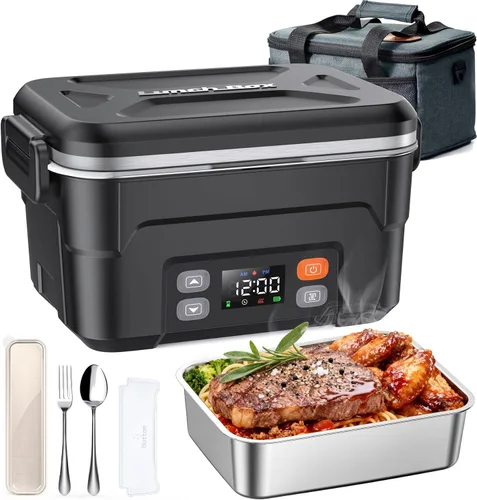 Miniatura 13 de EAST OAK Fiambrera eléctrica inalámbrica para adultos, lonchera calentada a pilas con calefacción automática, calentador de alimentos portátil