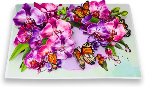 CUTE POPUP Tarjeta de agradecimiento 3D emergente de orquídea y mariposa, elegante tarjeta de felicitación floral para mujeres, mamá, amiga,