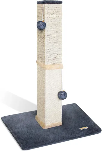 Pawbee Torre rascador para gatos de 32 pulgadas con cascabeles y bolas de felpa, torre de sisal con base más grande para una mejor estabilidad, Beige