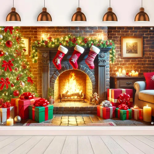 Miniatura 5 de BlissYard Cartel de Feliz Navidad de 71 x 43 pulgadas, fondo rojo y dorado, caja de regalo, fondo de fotografía, fondo de fotografía para interiores