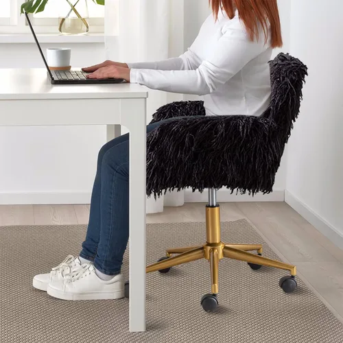 Miniatura 5 de Silla de escritorio moderna de piel sintética, silla de oficina en casa para mujeres, niñas y adolescentes, silla de escritorio negra giratoria