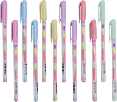 Miniatura 2 de Paquete de 12 bolígrafos de gel de tinta multicolor 6 en 1 de 0.031 pulgadas, bola rodante, suministros escolares de oficina, bolígrafo, repuestos