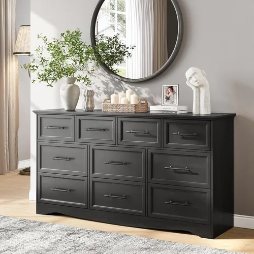Miniatura 18 de Mesita de noche con estación de carga, Mesa auxiliar estilo granja de 19.7" con almacenamiento de 3 cajones, Mesa lateral de cama de madera