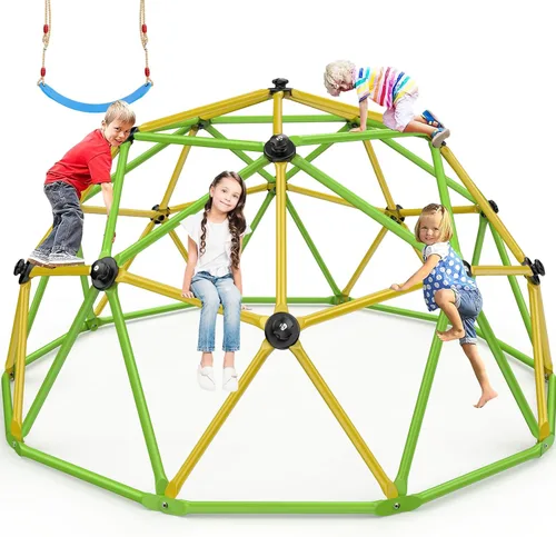 Easyego Cúpula de escalada, gimnasio de jungla de 10 pies con columpio para niños de 3 a 10 años, equipo de juego al aire libre, soporta 800 libras,