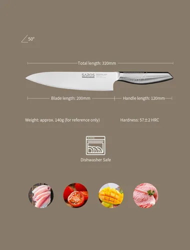 Miniatura 6 de Cuchillo de cocina japonés de 8 pulgadas, cuchillo de chef profesional Gyuto hecho de acero alemán 1.4116, mango antideslizante de acero, hoja