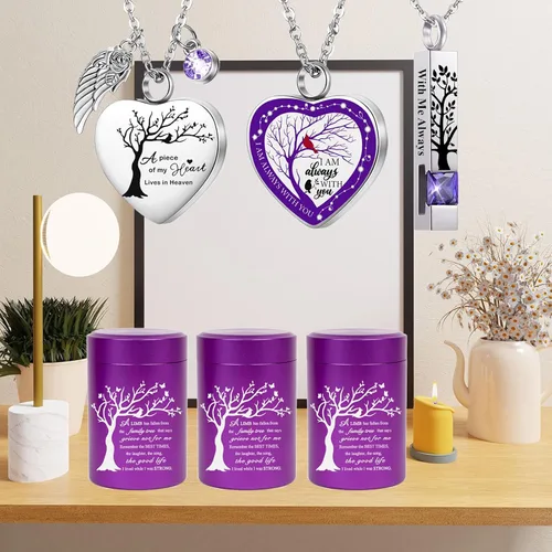 Miniatura 6 de RIPFEVURN Pequeñas mini urnas para cenizas humanas, recuerdo para adultos, hembra, hombre, árbol de la vida, joyería de cremación, collares de urna