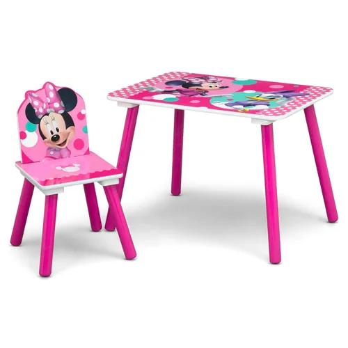 Miniatura 4 de Delta Children Disney Minnie Mouse Juego de 3 piezas para cuarto de juegos para niños pequeños – Incluye mesa, silla y caja de juguetes, rosa