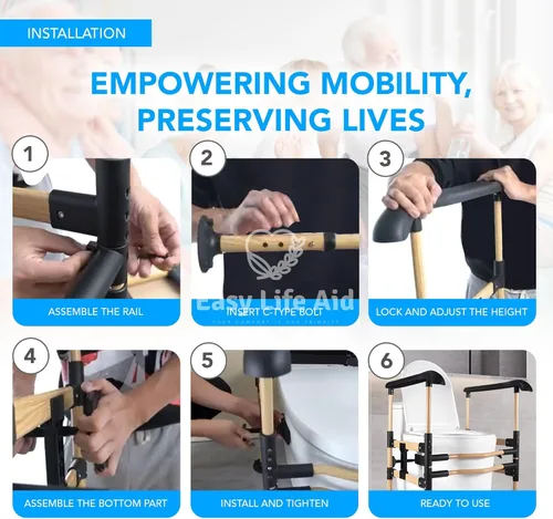 Miniatura 2 de Rieles de seguridad portátiles para inodoro de diseño de madera para personas mayores, altura y ancho ajustables, hasta 396.8 lbs, marco