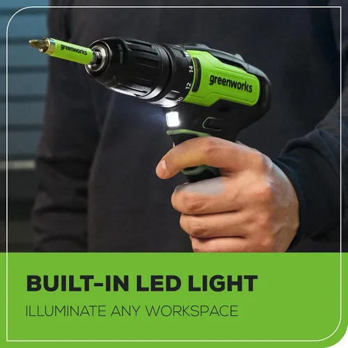 Miniatura 10 de Greenworks Kit de taladro inalámbrico sin escobillas de 24 V, 310 pulgadas/libras, embrague de 18+1 posición, portabrocas sin llave de 1/2 pulgada