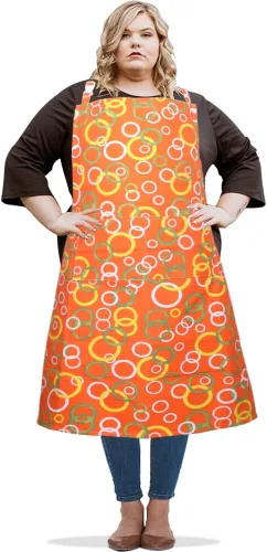 Miniatura 10 de Delantal de lona para mujer con 2 bolsillos, 39 x 38 pulgadas, delantales extra grandes XXL, A cuandros negros