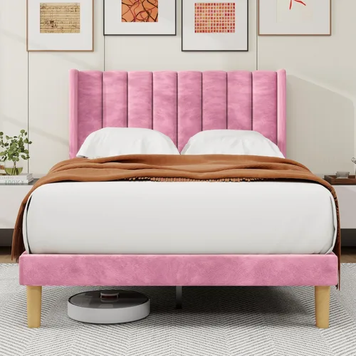 Miniatura 20 de alazyhome - Marco de cama tapizado de plataforma tamaño Queen con cabecera, soporte de listones de madera, sin ruido, fácil montaje, terciopelo beige