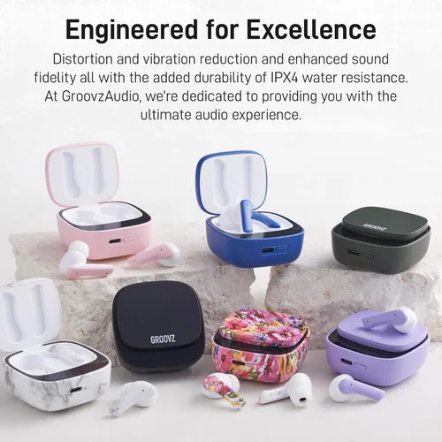 Miniatura 9 de Auriculares inalámbricos verdaderos Groovz con estuche de carga - Diseñados y fabricados en Estados Unidos - Auriculares Bluetooth resistentes al