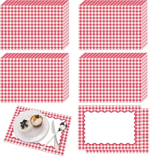 Eaasty 50 manteles individuales desechables de papel a cuadros rojos para verano, picnic, barbacoa, doble cara para baby showers, bodas, cumpleaños,