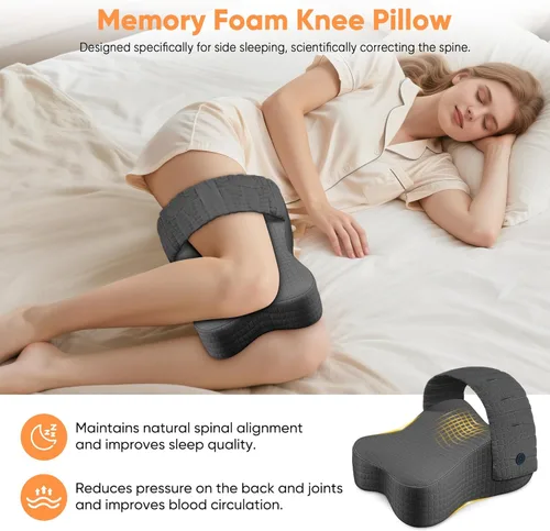 Miniatura 8 de Knee Pillow for Side Sleepers, Leg Pillow for Side Sleeping, Sciatica Pain Relief, Hip with Ergonomic Memory Foam – Large Grey Cushion for Thigh