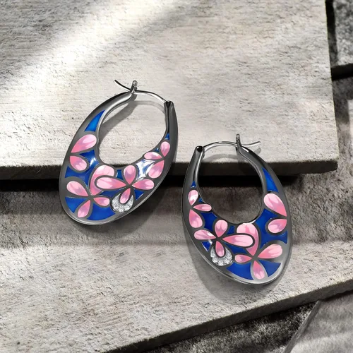 Miniatura 3 de Santuzza Pendientes de aro de plata de ley 925 hechos a mano con flores esmaltadas