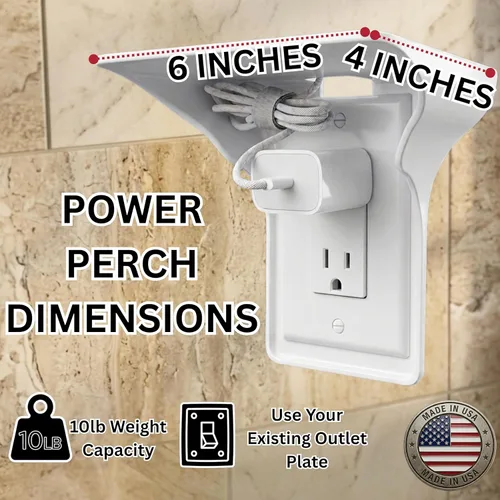Miniatura 5 de BeraTek Power Perch - Estante de pared con almacenamiento de cable, estante de enchufe que ahorra espacio para dormitorio, baño, cocina, soporte
