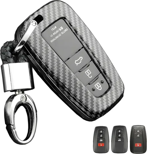 Miniatura 9 de Funda para llavero Toyota, funda de llavero con patrón de fibra de carbono ABS para Toyota Corolla Camry RAV4 Highlander 4Runner Prius CH-R Prado