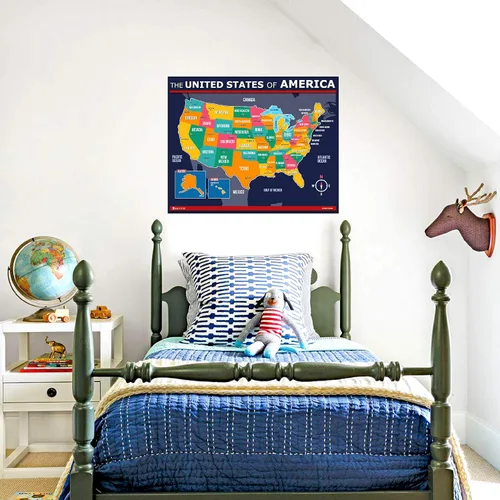 Miniatura 4 de Mapa de EE. UU. para niños (24x30) Póster 50 estados y capitales laminados extragrande Young N Refined Plástico