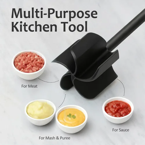 Miniatura 7 de Ourokhome Picador de carne y triturador de papas, triturador de carne molida de nailon resistente al calor para hamburguesas, 5 cuchillas curvas
