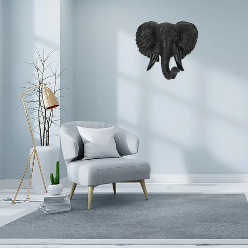 Miniatura 8 de Luxshiny Decoración de pared de cabeza de elefante, escultura de animales 3D, resina para colgar en la pared, arte africano de vida silvestre