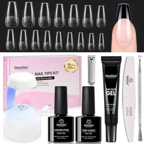 Miniatura 13 de Beetles - Kit de extensión de uñas de gel fácil con 500 puntas de uñas en forma de ataúd 5 en 1, base de pegamento de uñas y lámpara LED innovadora