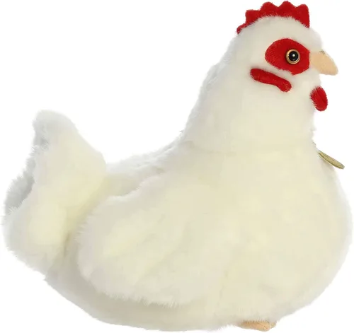Miniatura 3 de Aurora® Adorable gallina blanca de peluche Miyoni®, detalle realista, compañía entrañable, blanco, 9 pulgadas